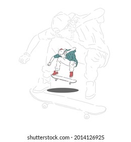 skatebord jumping hand drawn style illustrator