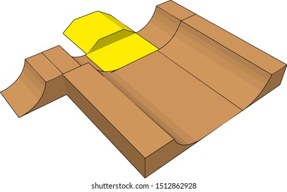 Skatepark ramp, illustration, vector on white background.