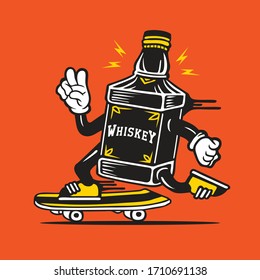 Skater Alcoholic Bottle Skateboarding Character Design
