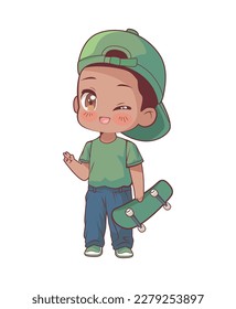 skater anime chibi boy character