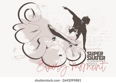 SKATER art tees, slogan art Tee, Skate board lettering,, t shirt graphics print vector illustration design, Urban typography hipster street art for graphic t- shirt.eps8