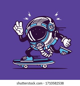 Skater Astronaut Space Helmet Skateboarding Character Design
