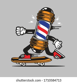 Skater Barber Shop Pole Skateboarding Character Design
