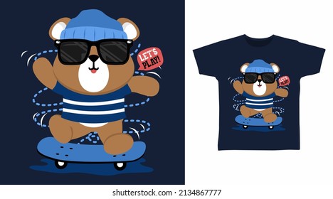 Skater bear cartoon tshirt concept design