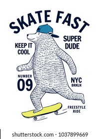 Ilustração vetorial de urso skater para impressões de camisetas e outros usos.