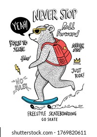 Skater bear vector illustration for t-shirt prints, posters and other uses. 