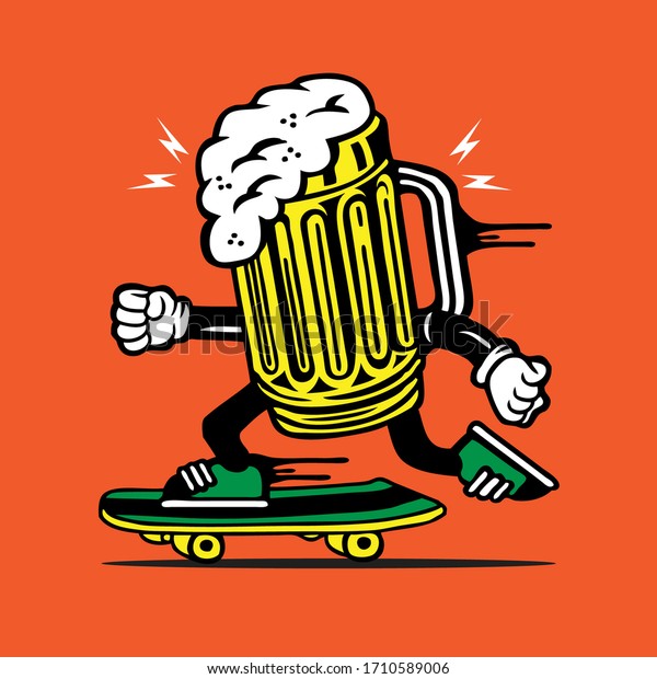 Skater Beer Glass Skateboarding Character Design Stock Vector (Royalty ...