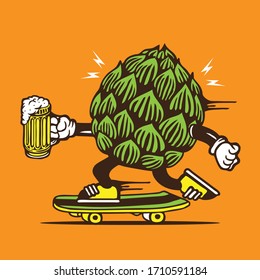 Skater Beer Hop Holding Beer Glass Skateboarding Character Design