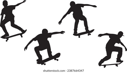 Skater black silhouettes. Skater black flat icons. Vector illustration	