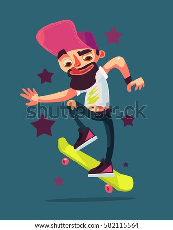 Similar – Image, Stock Photo Young bearded skater performing trick in skatepark