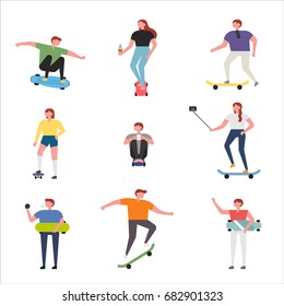 skater boy and girl playing vector illustration flat design
