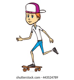 Skater boy. Hand drawn cartoon vector illustration.