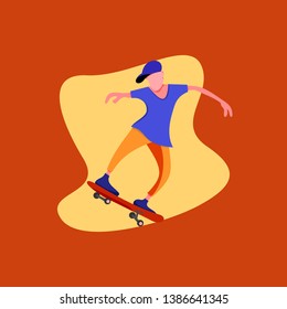 skater boy with his skateboard. Vector illustration