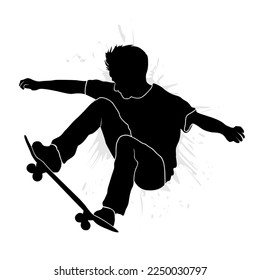 Skater Junge springt mit Brett. Vektorgrafik-Silhouette
