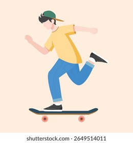 Skater Boy Performing Skateboard Trick - Jovens Esportes Vetor Ilustração