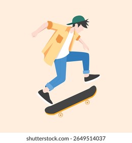 Skater Boy Performing Skateboard Trick - Jovens Esportes Vetor Ilustração