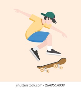 Skater Boy Performing Skateboard Trick – Youth Sports Vector Illustration