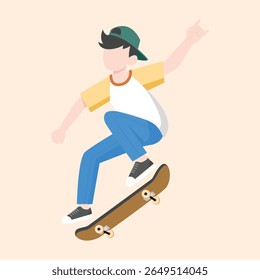 Skater Boy Performing Skateboard Trick - Jovens Esportes Vetor Ilustração