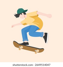 Skater Boy Performing Skateboard Trick - Jovens Esportes Vetor Ilustração