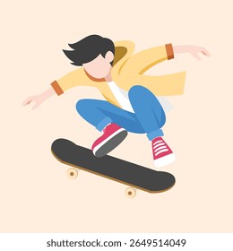Skater Boy Performing Skateboard Trick - Jovens Esportes Vetor Ilustração