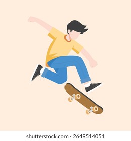 Skater Boy Performing Skateboard Trick - Jovens Esportes Vetor Ilustração