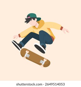 Skater Boy Performing Skateboard Trick - Jovens Esportes Vetor Ilustração