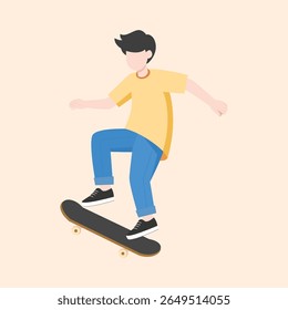 Skater Boy Performing Skateboard Trick - Jovens Esportes Vetor Ilustração
