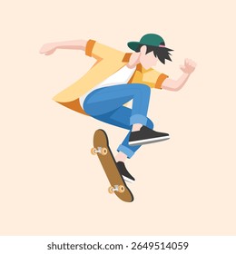 Skater Boy Performing Skateboard Trick - Jovens Esportes Vetor Ilustração