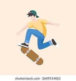 Skater Boy Performing Skateboard Trick - Jovens Esportes Vetor Ilustração