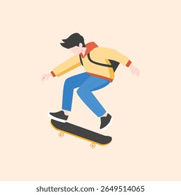Skater Boy Performing Skateboard Trick - Jovens Esportes Vetor Ilustração