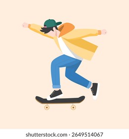 Skater Boy Performing Skateboard Trick - Jovens Esportes Vetor Ilustração