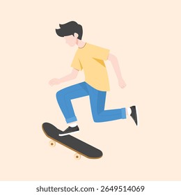 Skater Boy Performing Skateboard Trick - Jovens Esportes Vetor Ilustração