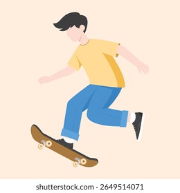 Skater Boy Performing Skateboard Trick - Jovens Esportes Vetor Ilustração