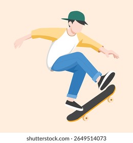 Skater Boy Performing Skateboard Trick - Jovens Esportes Vetor Ilustração