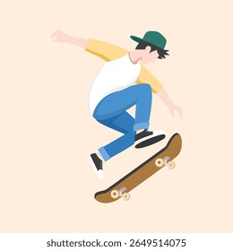 Skater Boy Performing Skateboard Trick – Youth Sports Vector Illustration