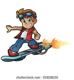 Skater Boy - Posing In Cool Shot On Futuristic Hoverboard Cartoon Vector