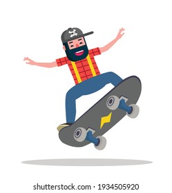 Skater boy riding skateboard Vector flat 