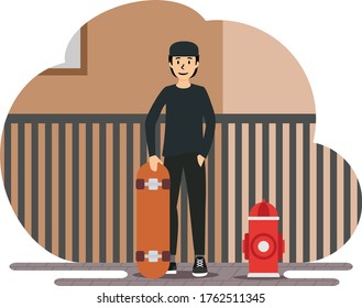 Skater Boy, skateboard flat illustration
