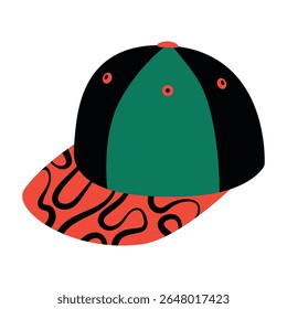 Ilustração de vetor isolado de capa de patinador. Roupas de moda brilhante para os jovens. As cores vermelha, verde e preta atraem o olho. Perfeito para projetos de moda e design criativo