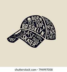 Skater cap with text design. New York skater vector print.