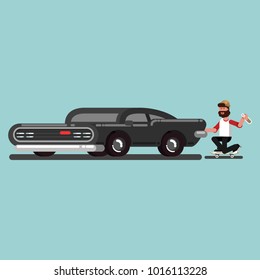 Skater clung to car