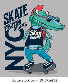 skater  crocodile vector design