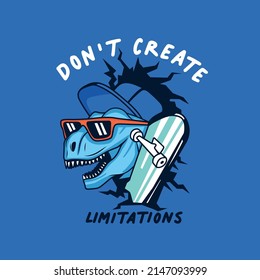 Skater dinosaur. Dinosaur,skateboard vector print. Fun t-shirt design for kids.Cute Dinosaur character design.