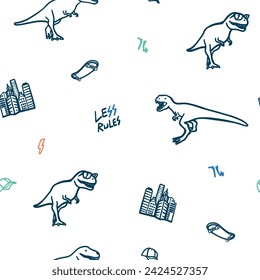 Patrón sin fisuras del dinosaurio del patinador.Impresión fresca del carácter del dinosaurio.Diseño divertido de la camiseta para los niños. Tejidos de moda, gráficos textiles, impresión vectorial.