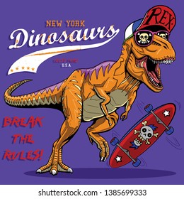 skater dinosaur vector drawing illustration tee shirt print graphic design