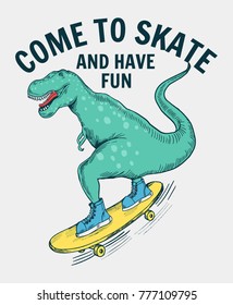 Skater dinosaur vector illustration with slogans for t-shirt and other uses.