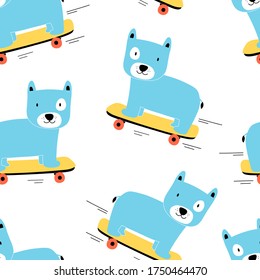 Skater dog seamless pattern print design. Vector illustration design for fashion fabrics, textile graphics, prints.