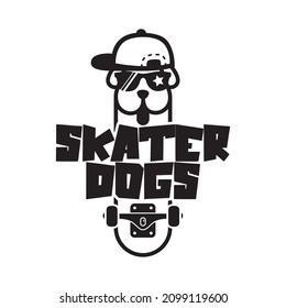 Skater Dogs Logo Design In Vector, Funky Skateboard Logo, Street Skater Logo, Cool Dog Skater Logo In Black And White