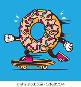 Skater Donut Cake Sweet Skateboarding Character Design
