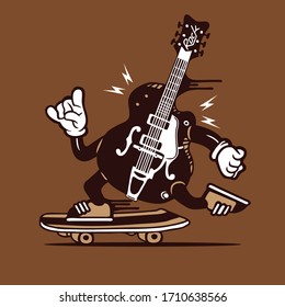 Skater Electric Blues Guitar Skateboarding Character Design
